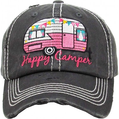 Embroidered HAPPY CAMPER on Black 's Baseball Cap  Distressed Hat  eb-48967968